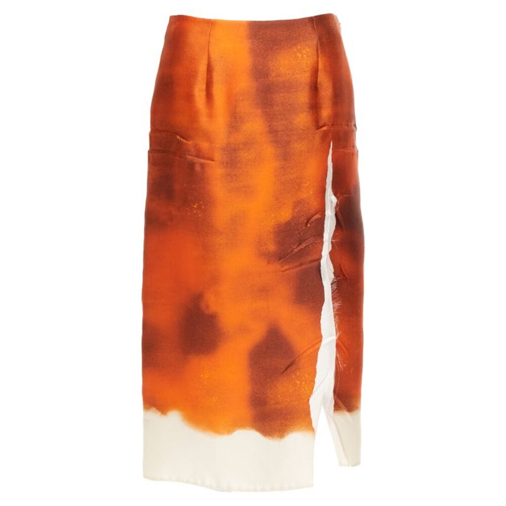 PRADA 2023 Runway orange watercolor satin creased paper slit dress IT38 XS